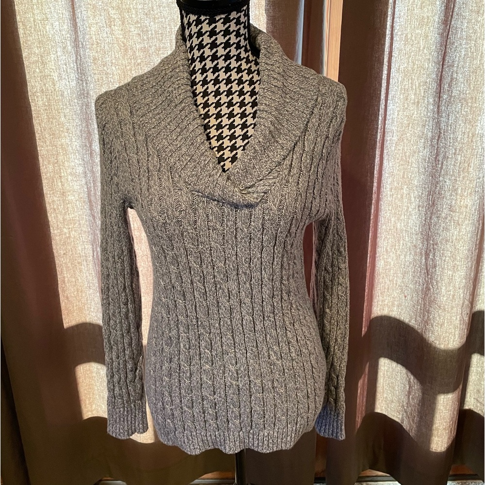 Gray cowl-neck fall sweater